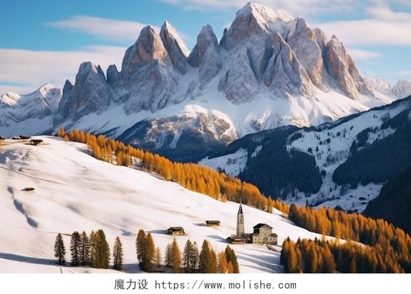 意大利多洛米蒂山的远景风景照片美景雪山